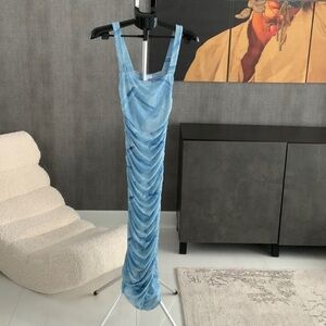 Good American Light Blue Jeans print Mesh Dress 1